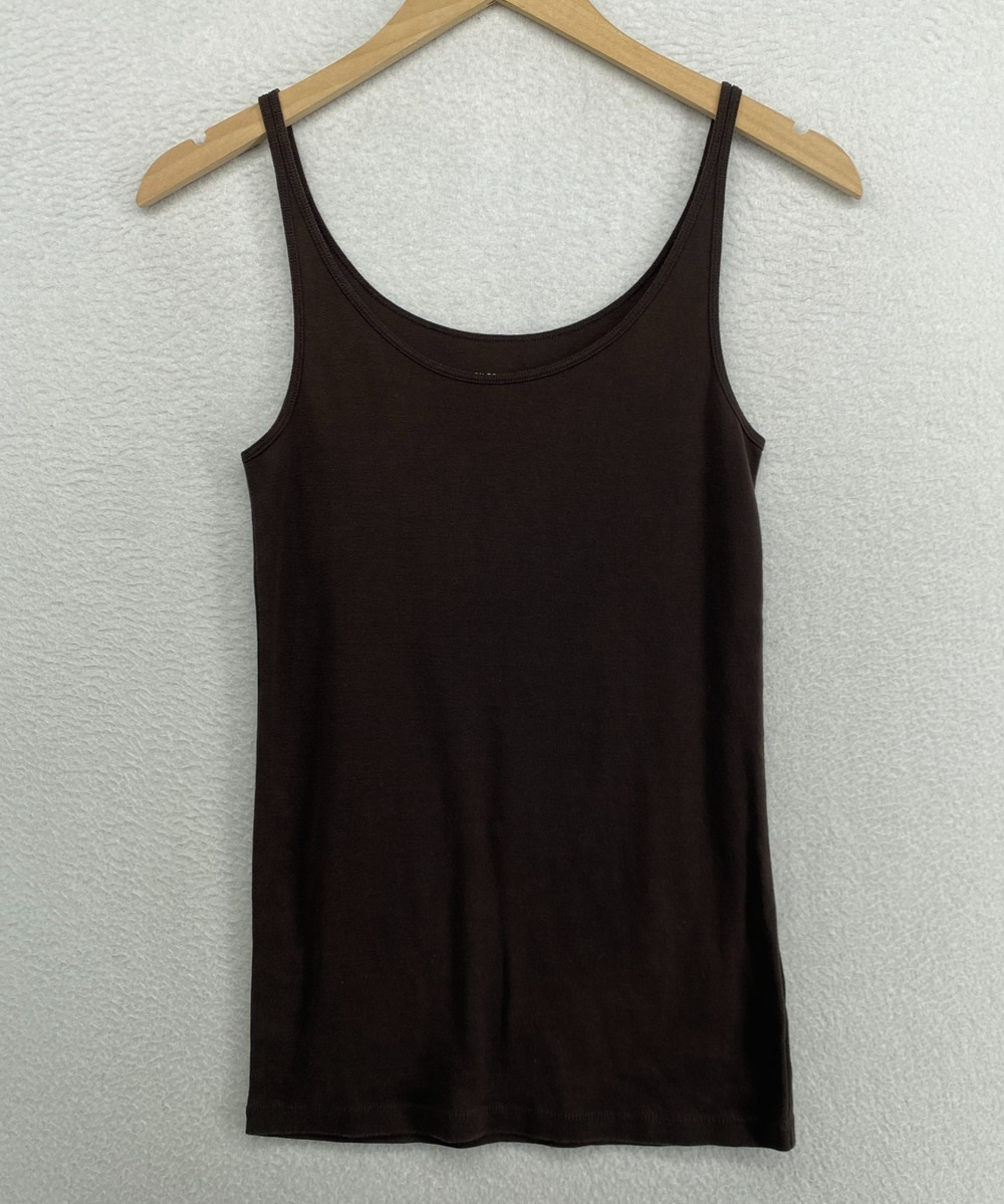 EILEEN FISHER Tank Top M Organic Cotton Ribbed Jersey Cami Slim Mussel Brown